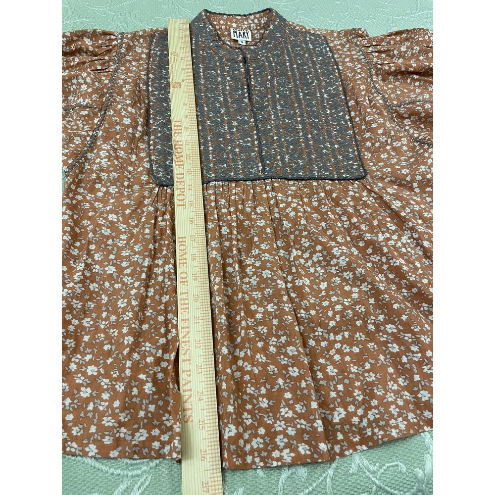Sister Mary Blouse Womens Small Orange Floral Embroidered Boho Tunic Henley Top - Picture 9 of 16